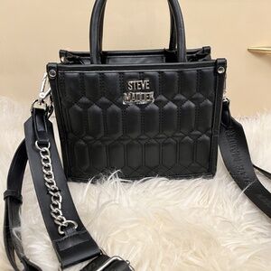 Steve Madden Bniko Quilted Black Crossbody Tote Bag